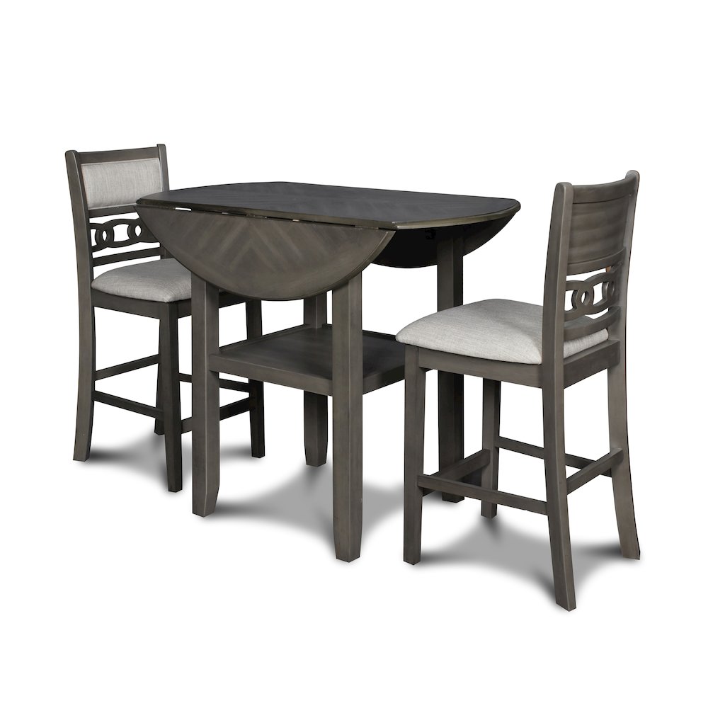 Gia 3-Piece 42" Wood Counter Drop Leaf Table Set, Gray. Picture 1