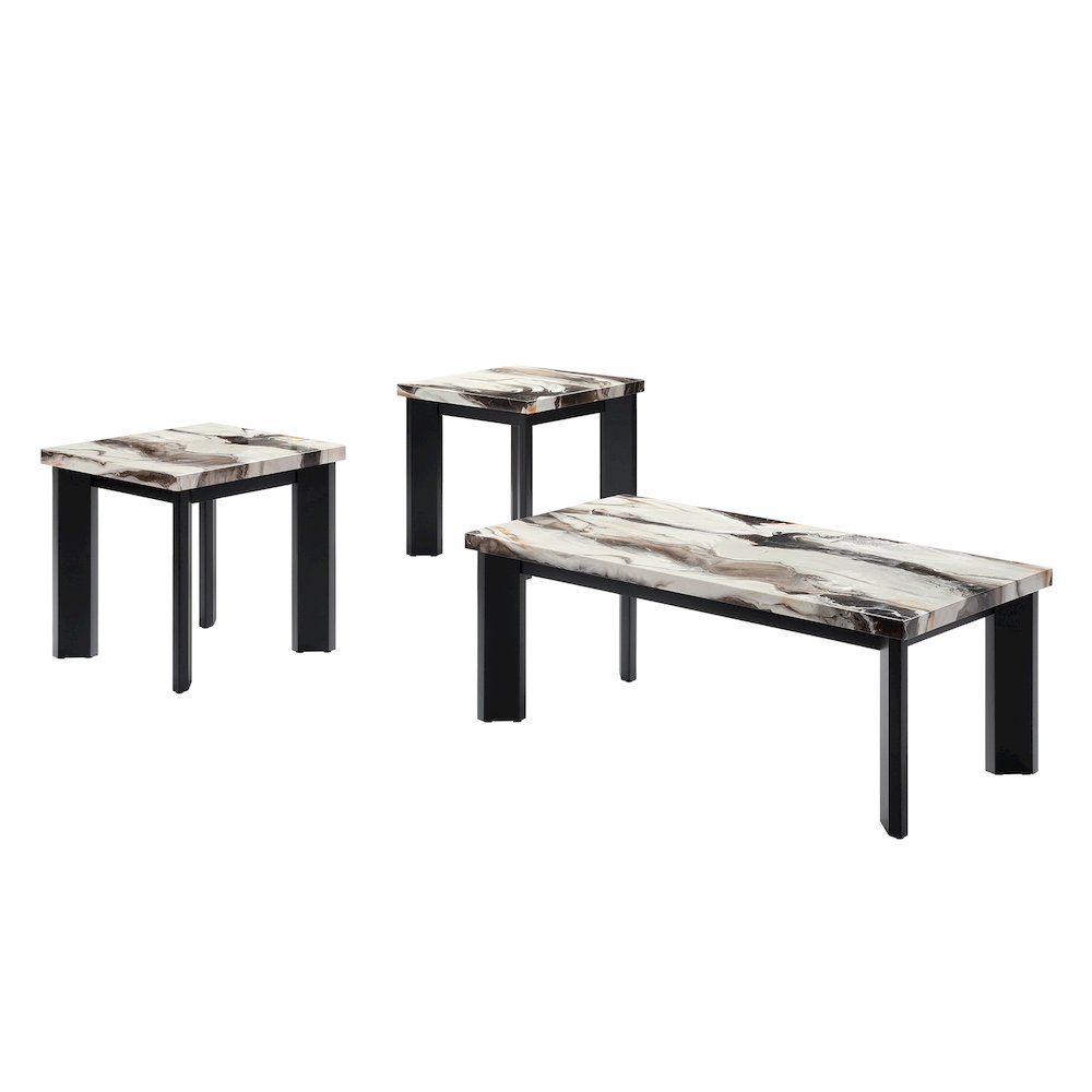 Strata 3-Piece Wood Occasional Table Set in Brown/White. Picture 1