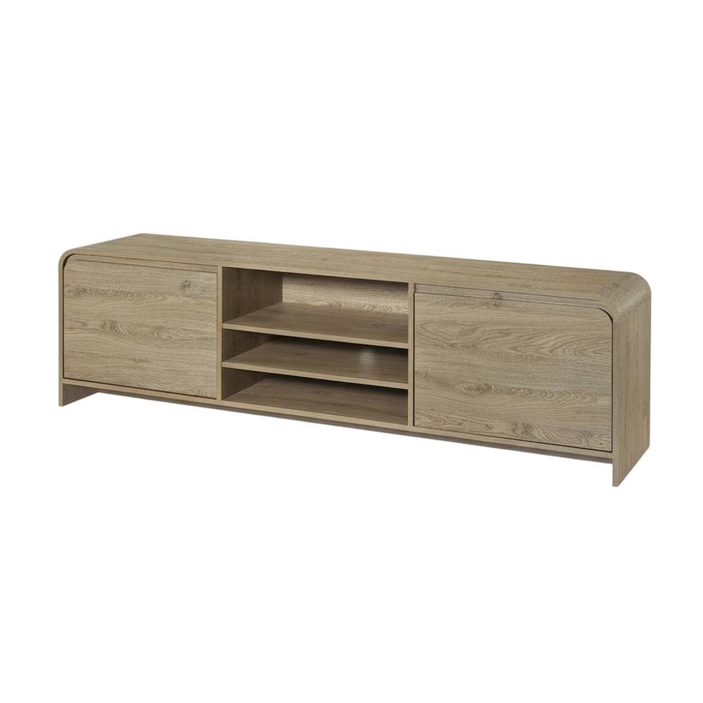 Beige Wood TV Stand with Rubberwood Solids and Walnut Veneers for Living Room. Picture 1