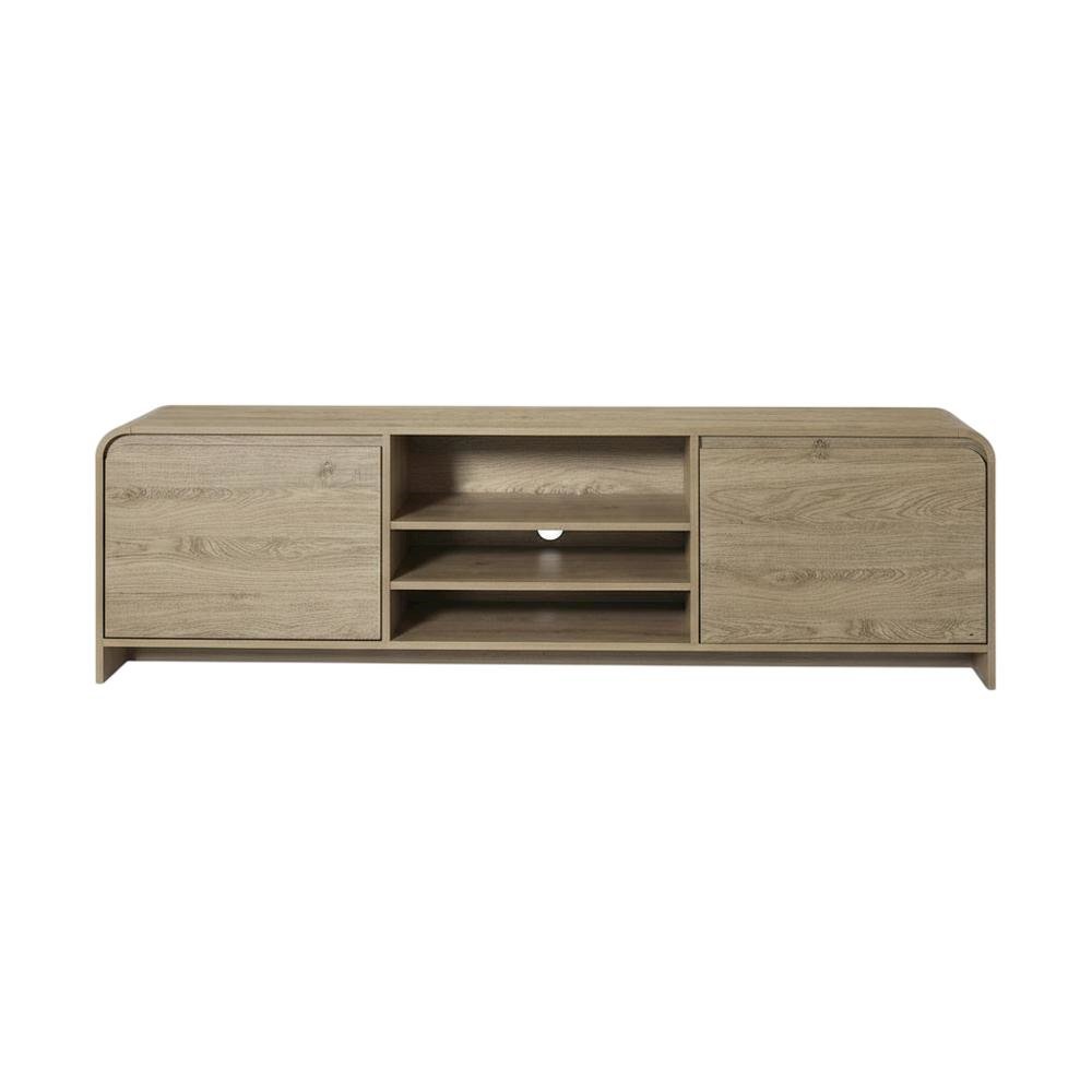 Beige Wood TV Stand with Rubberwood Solids and Walnut Veneers for Living Room. Picture 4