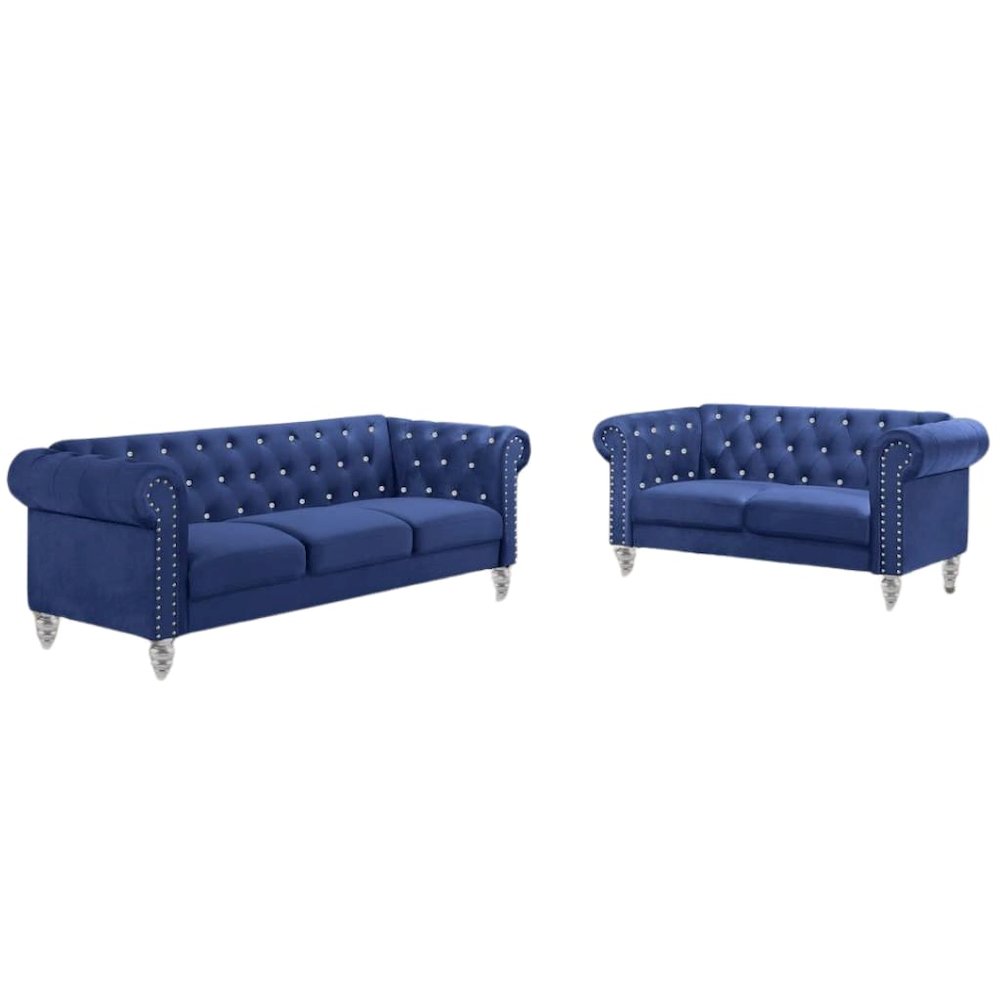 2-Piece Blue Couch Set – Sofa and Loveseat Sofas for Living Room Set. Picture 1