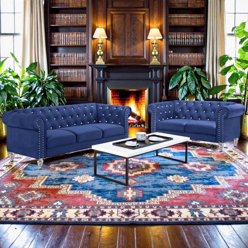 2-Piece Blue Couch Set – Sofa and Loveseat Sofas for Living Room Set. Picture 2