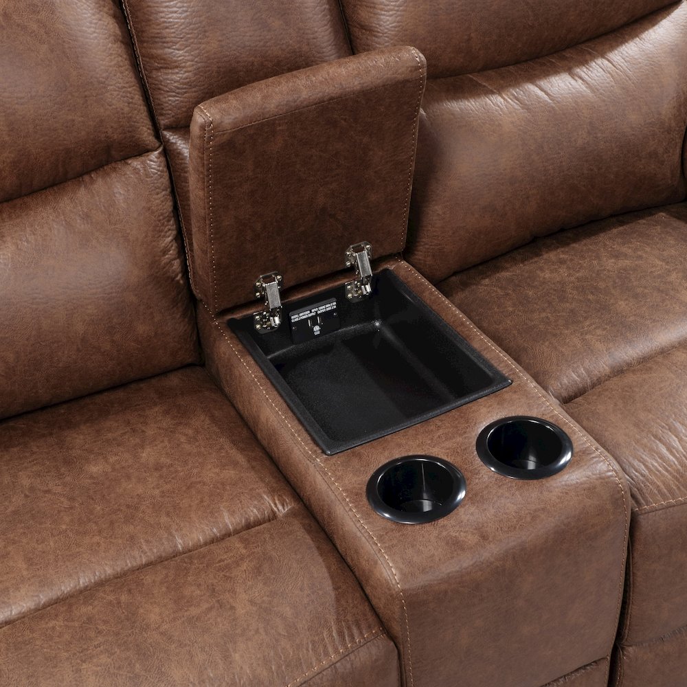 Ryland 3-Piece Fabric Power Living Room Set, Brown. Picture 8