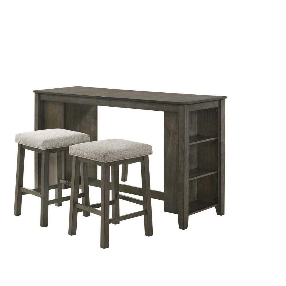 Furniture Churon Solid Wood Gathering Bar Table and 2 Stools - Brown. Picture 5