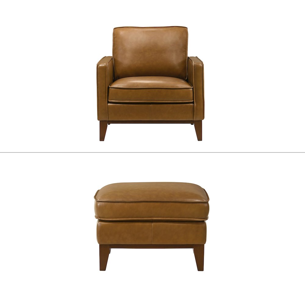 Caspar Leather Ottoman and Chair Set in Caramel. Picture 1