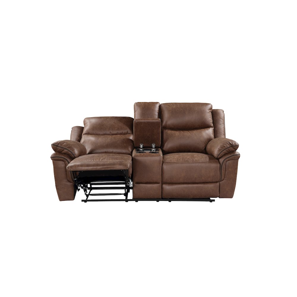 Ryland Console Loveseat W/ Dual Recliners--Brown. Picture 4