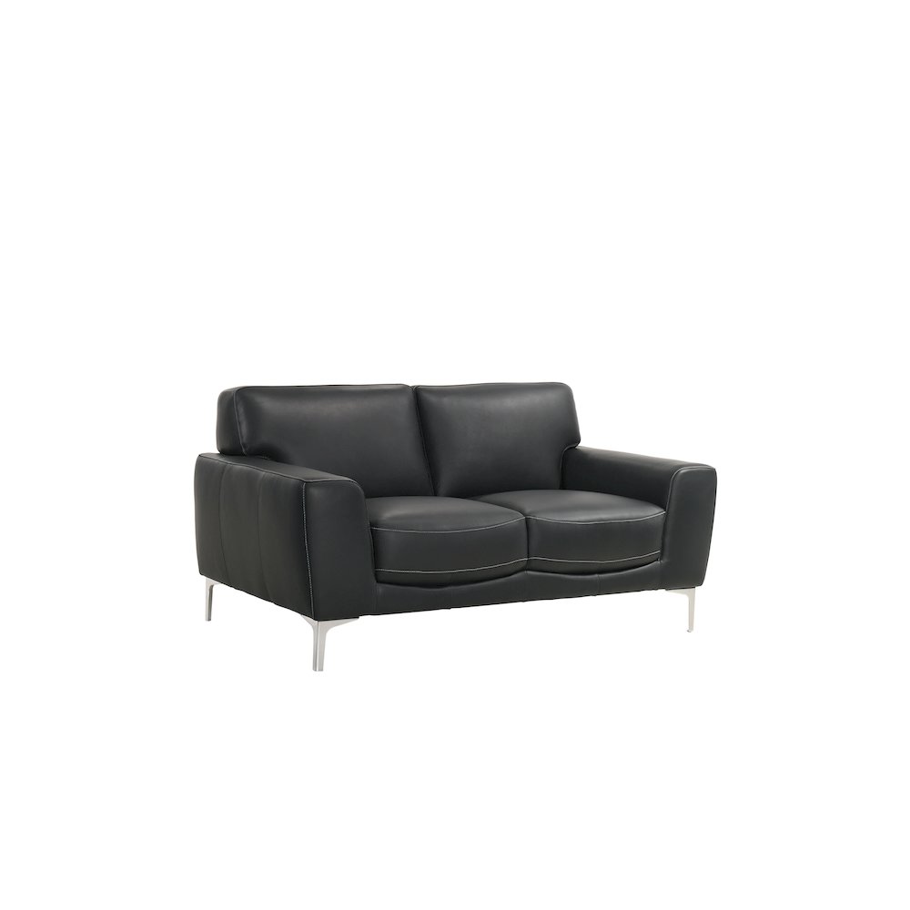 Furniture Carrara Top Grain Italian Leather Loveseat in Black. Picture 1