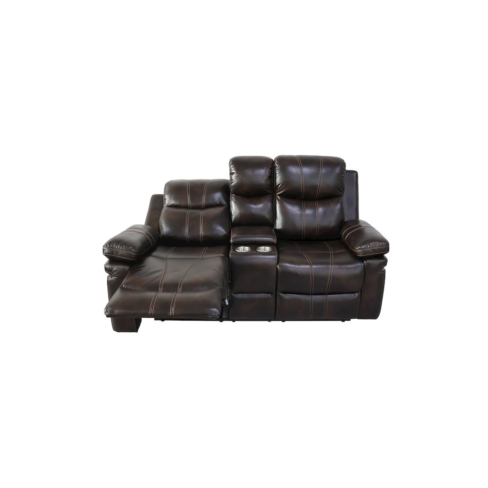 Kellen Faux Leather Power Console Loveseat, Brown. Picture 3