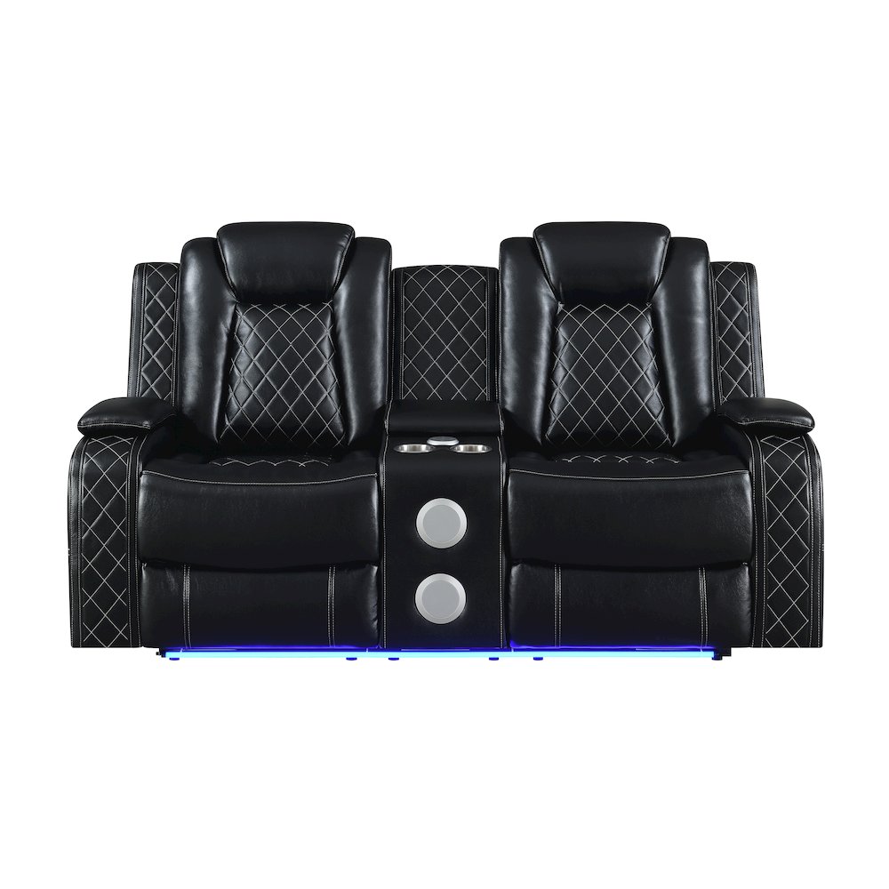 Orion II 3-Pc Faux Leather Power Living Room Set, Black. Picture 6