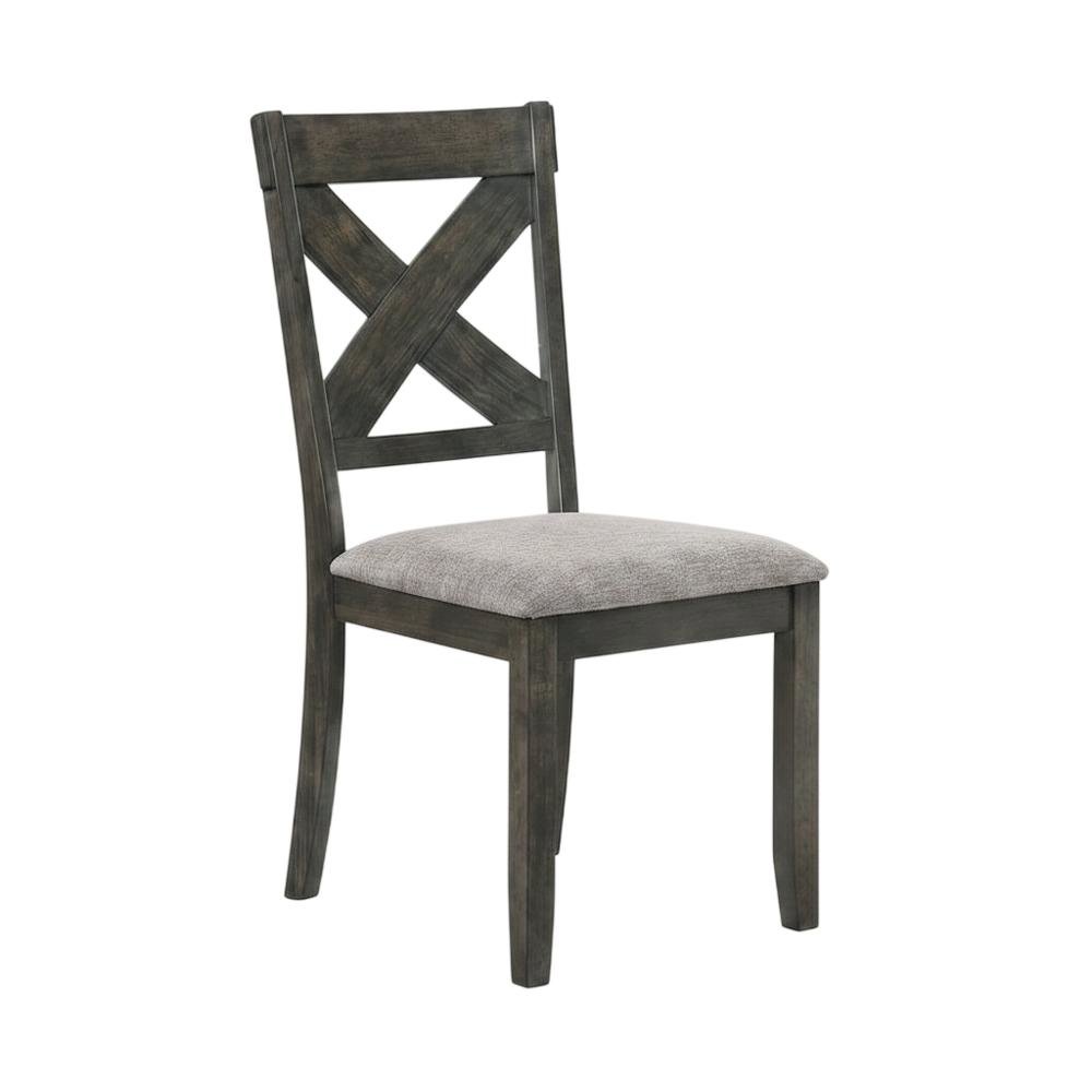 Solid Wood and Fabric-Upholstered Rustic Side Chair, Rustic Brown, Set of 2. Picture 3