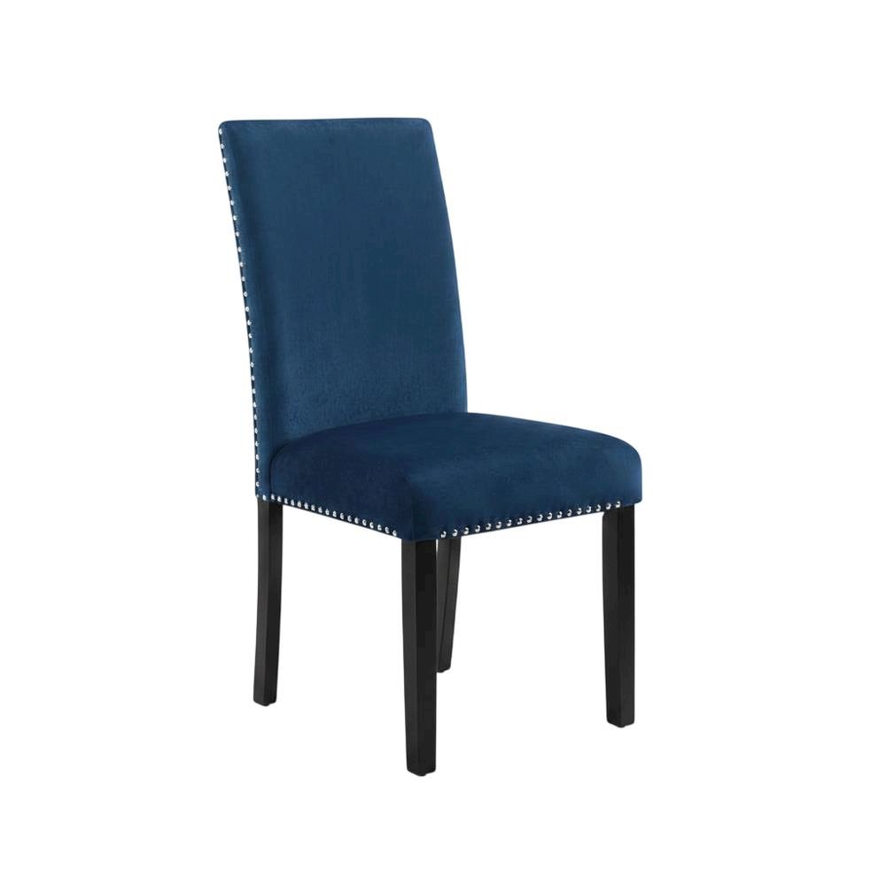 Velvet Upholstered Dining Chair with Wood Legs for Dining Room, Blue, Set of 2. Picture 3