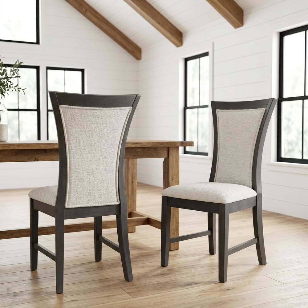 Rubberwood Upholstered Dining Chair with Solid Wood Legs, Transitional. Picture 4