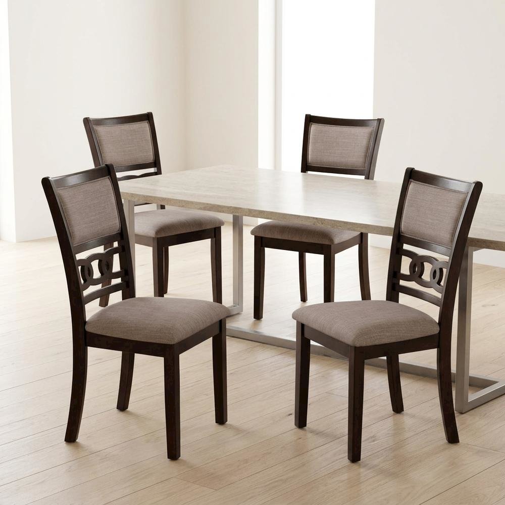 Solid Wood Upholstered Dining Chairs, Cherry, Set of 6. Picture 4