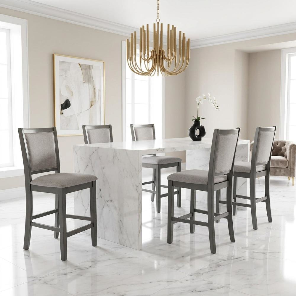 Solid Wood Counter Height Bar Stools with Polyester Upholstered Seats, Set of 4. Picture 4