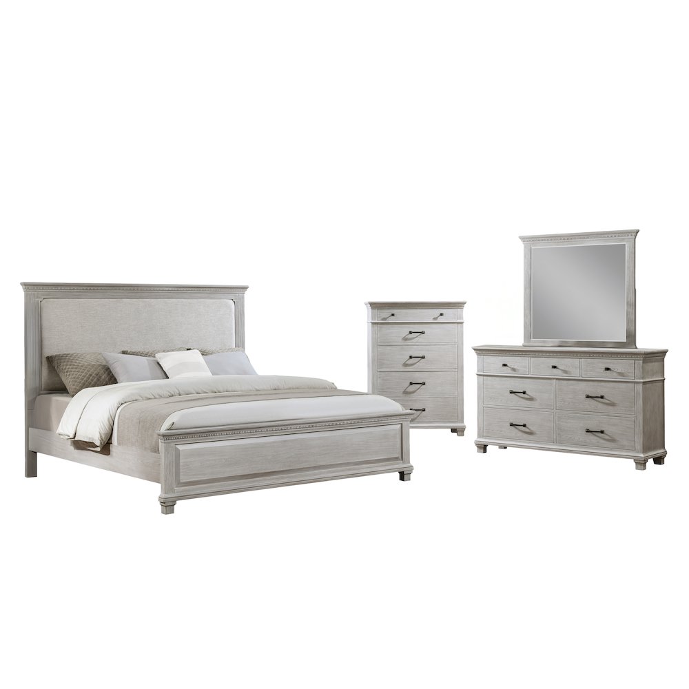 Silver Sands 4Pc Wood Queen Bedroom Set w Chest in Gray. Picture 1