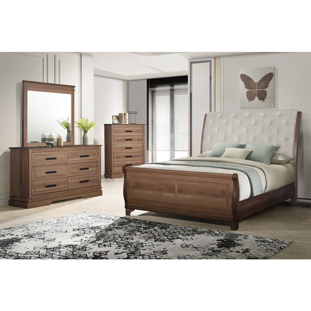 Coventry Hall 4Pc Wood Queen Bedroom Set, Chest in Pecan. Picture 14