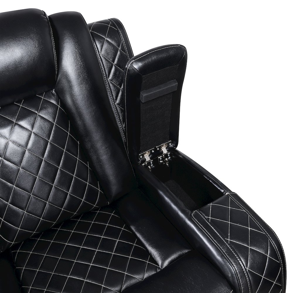 Orion II Faux Leather Power Sofa, Black. Picture 5