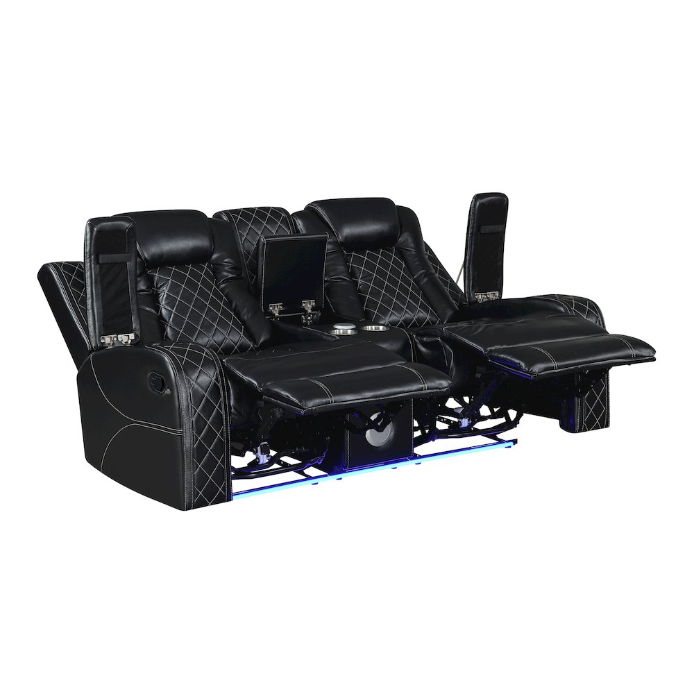 Orion II 3-Pc Faux Leather Manual Living Room Set, Black. Picture 6