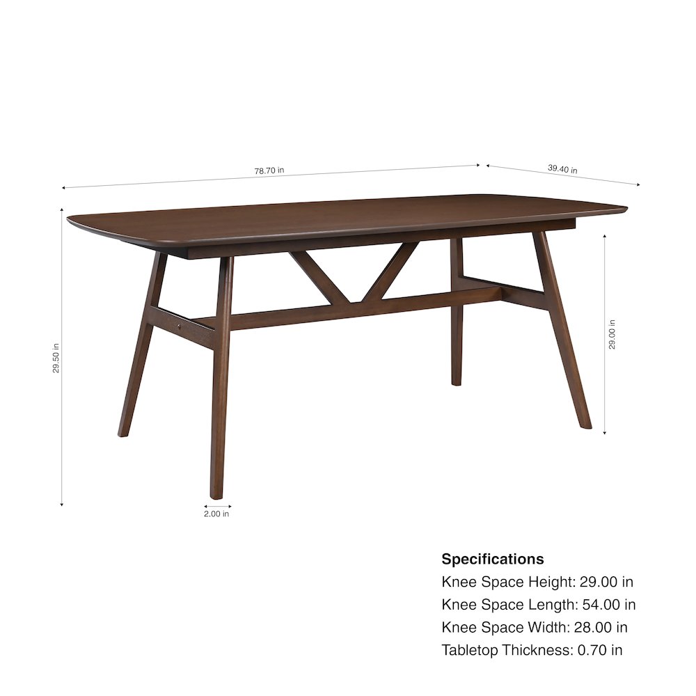 Miller 78" Wood Rectangular Dining Table in Walnut. Picture 4