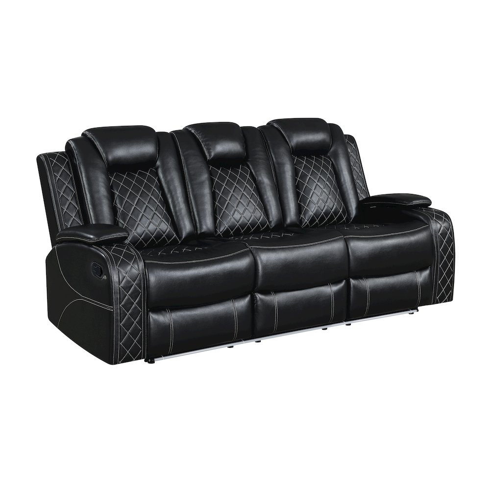 Orion II 3-Pc Faux Leather Manual Living Room Set, Black. Picture 7