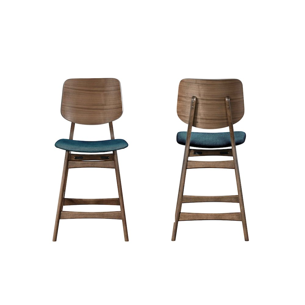 Oscar Wood Counter Chair in Walnut/Teal (Set of 2). Picture 8