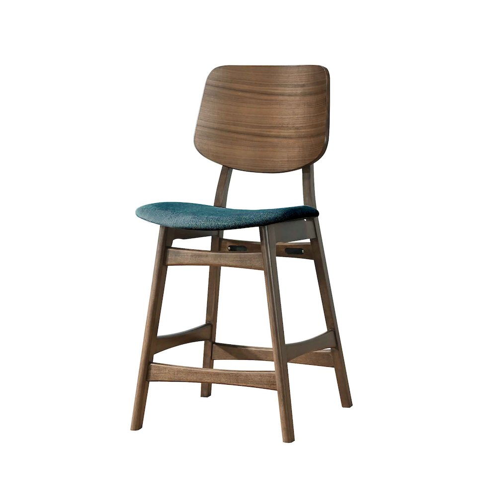 Oscar Wood Counter Chair in Walnut/Teal (Set of 2). Picture 3