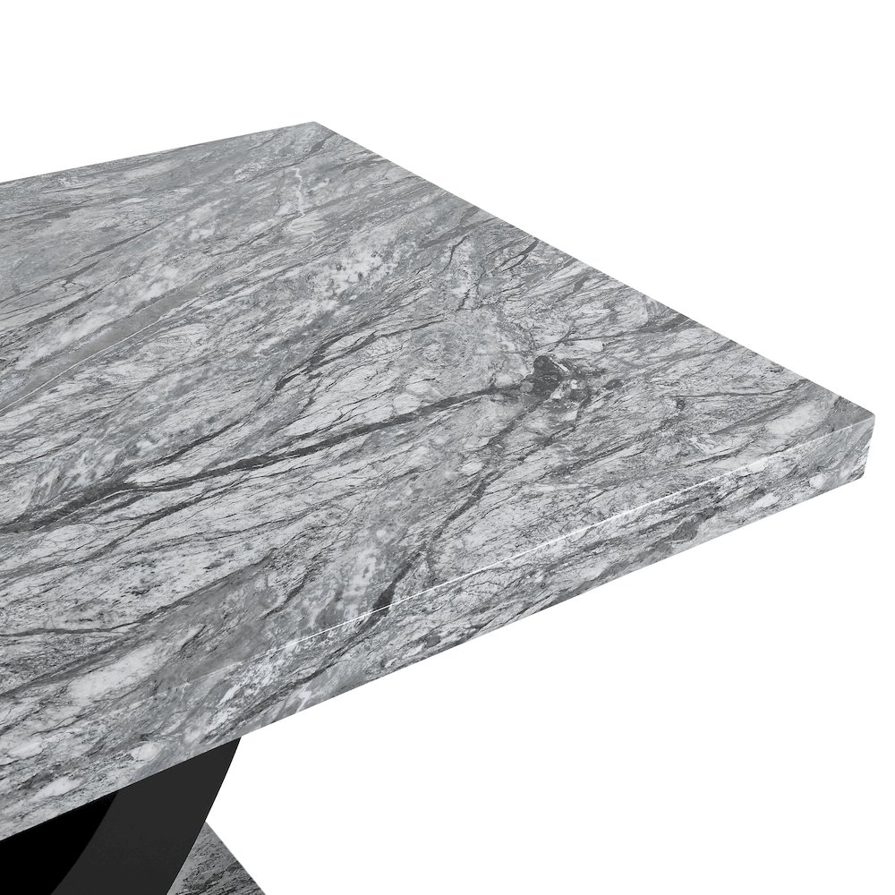 Lyra Wood Dining Table with Faux Marble Top, Gray/Black. Picture 4