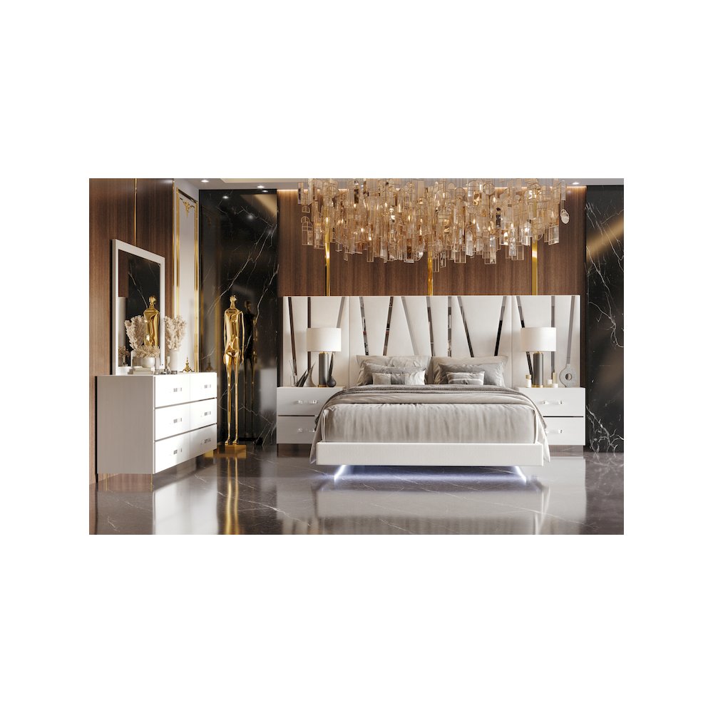 Europa 7-Piece Wood Queen Bedroom Set (B/Dr/Mr/2Ns with Panels), White. Picture 13