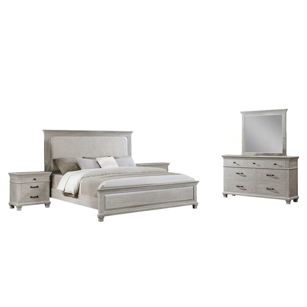 Silver Sands 5Pc Wood Queen Bedroom Set w 2 Ns in Gray. Picture 1