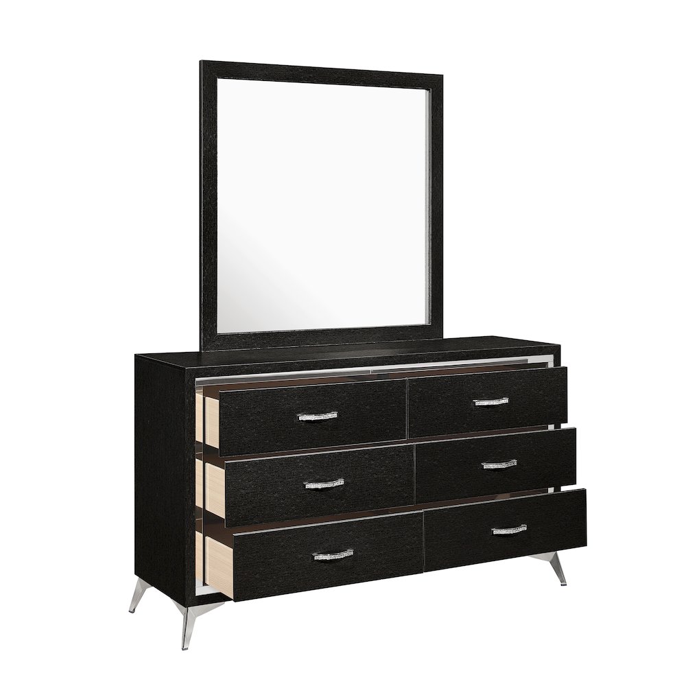 Huxley Wood 6-Drawer Dresser with Mirror, Black. Picture 5