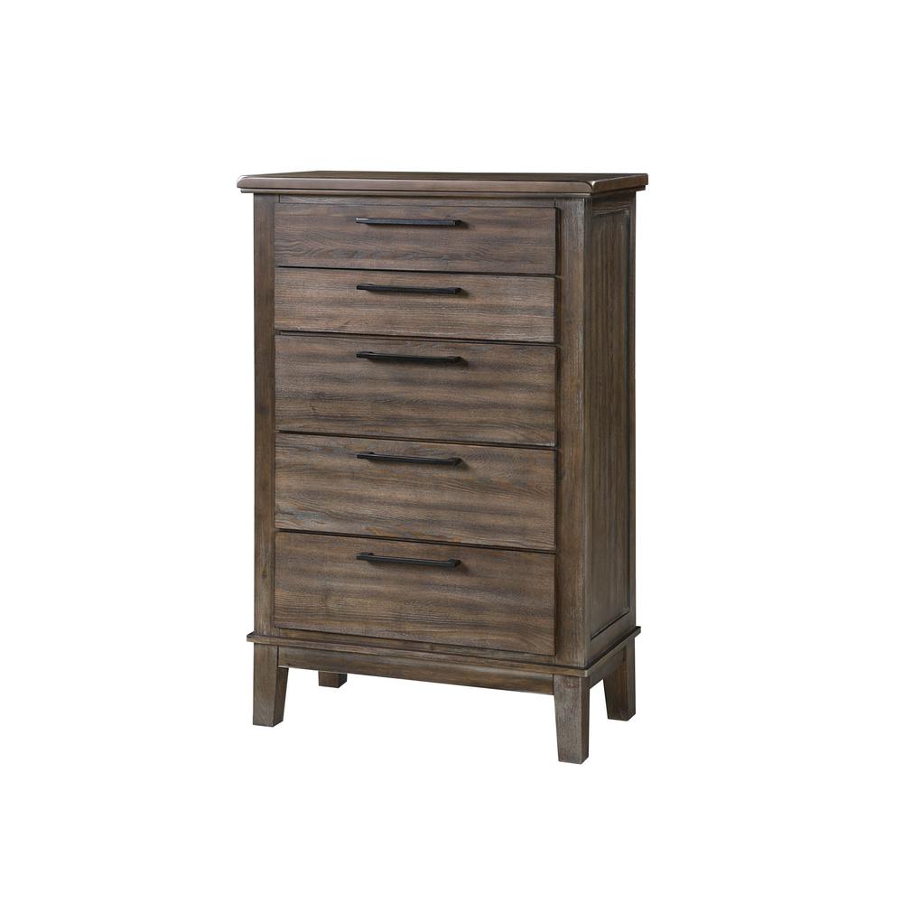 Furniture Cagney 5-Drawer Wood Chest in Vintage Brown. Picture 1