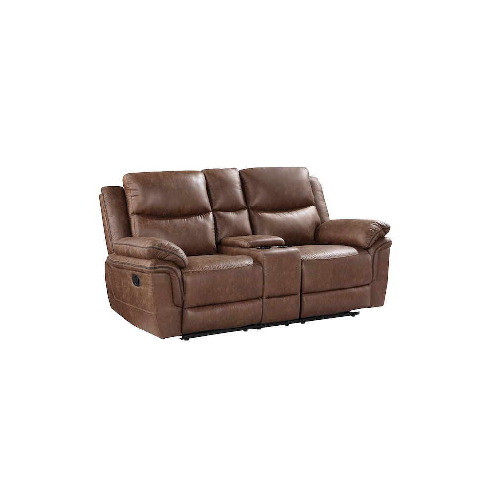 Ryland Console Loveseat W/ Dual Recliners--Brown. Picture 1