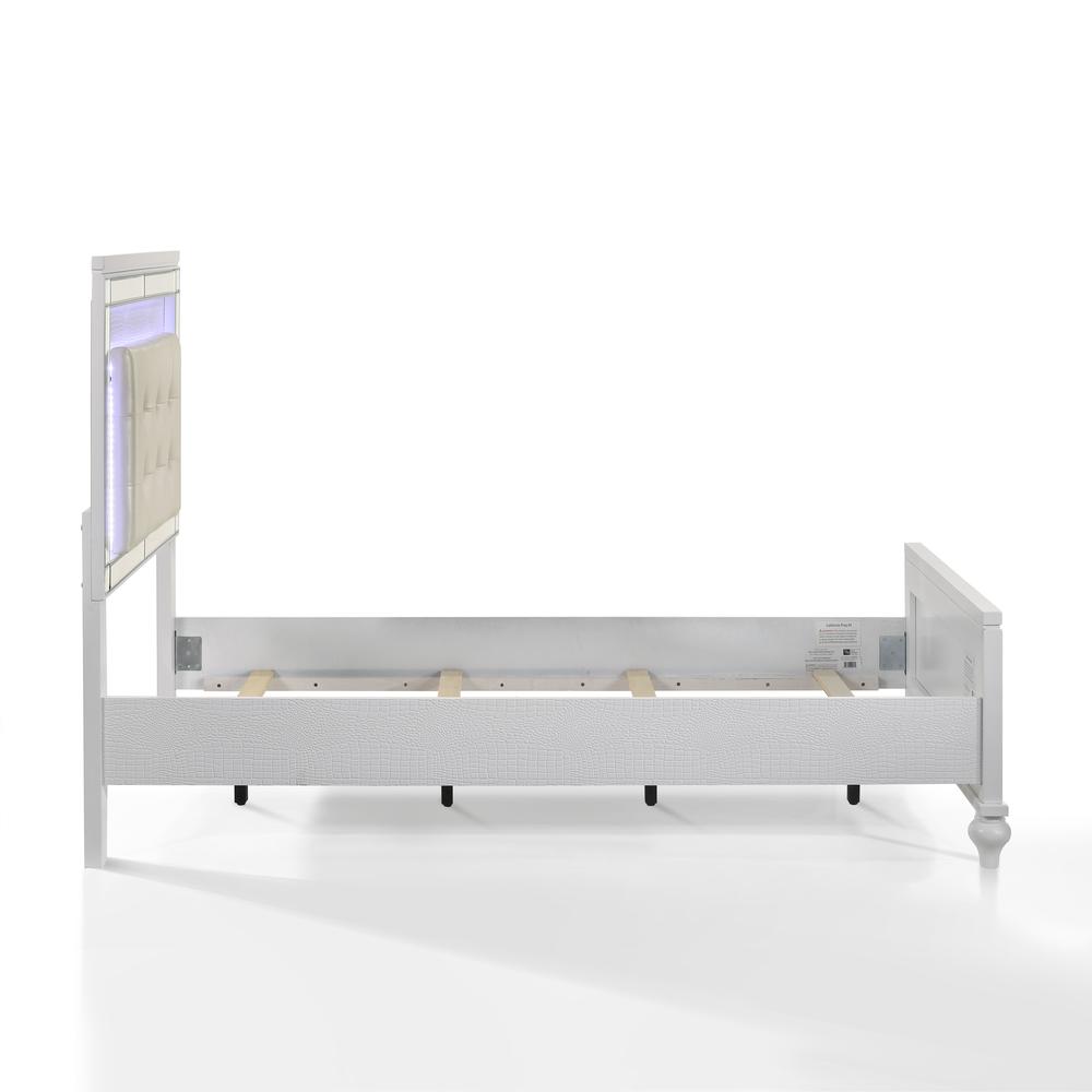 Furniture Valentine Solid Wood Twin Size Lighted Bed in White. Picture 4