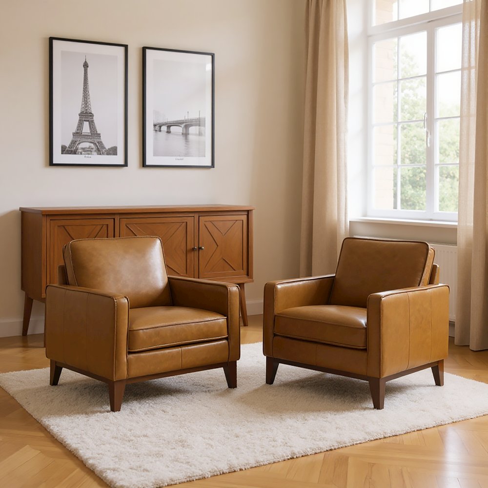 Caspar Leather Arm Chair in Caramel (Set of 2). Picture 2