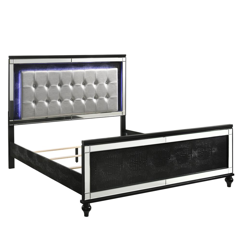 Furniture Valentine Solid Wood California King Lighted Bed in Black. Picture 2