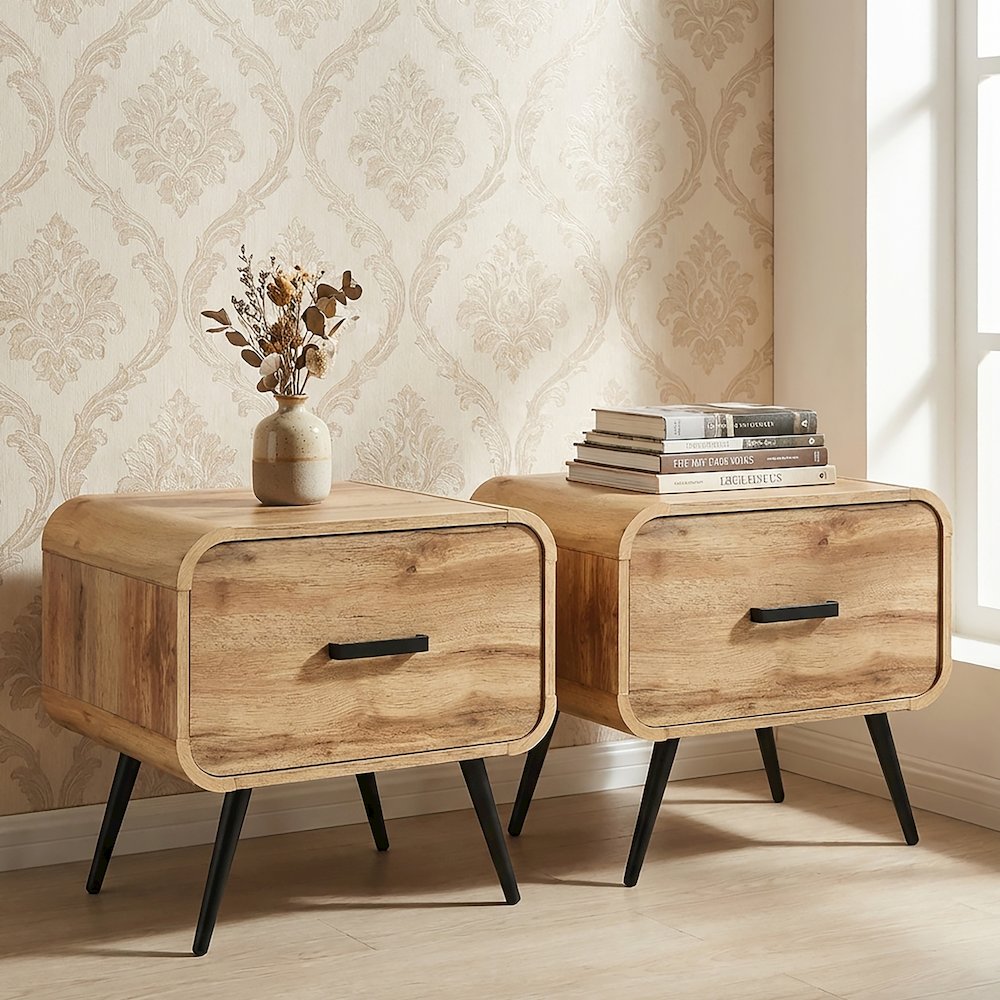 New Classic Furniture Rowan Wood 1-Drawer End Table in Natural/Beige (Set of 2). Picture 2