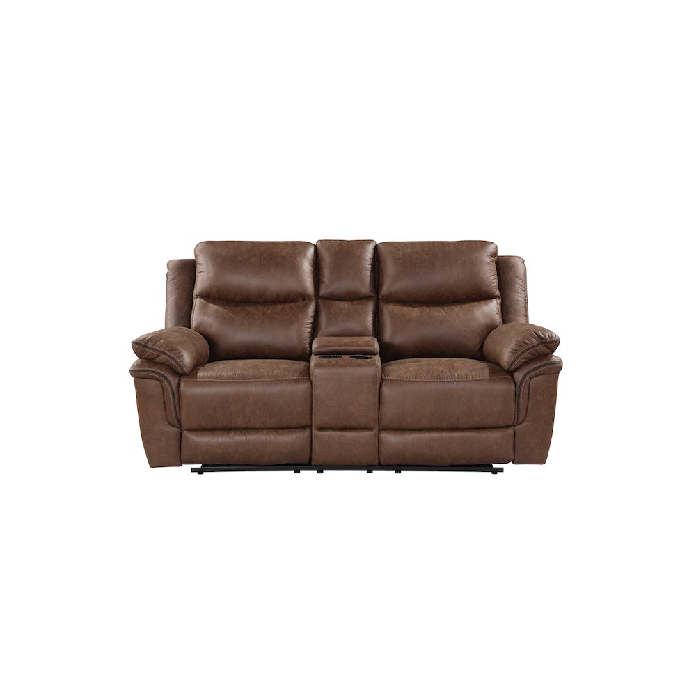 Ryland Console Loveseat W/ Dual Recliners--Brown. Picture 2