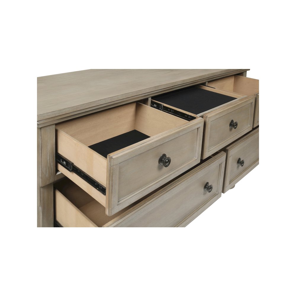 Allegra Wood 7-Drawer Dresser with Mirror, Pewter. Picture 9