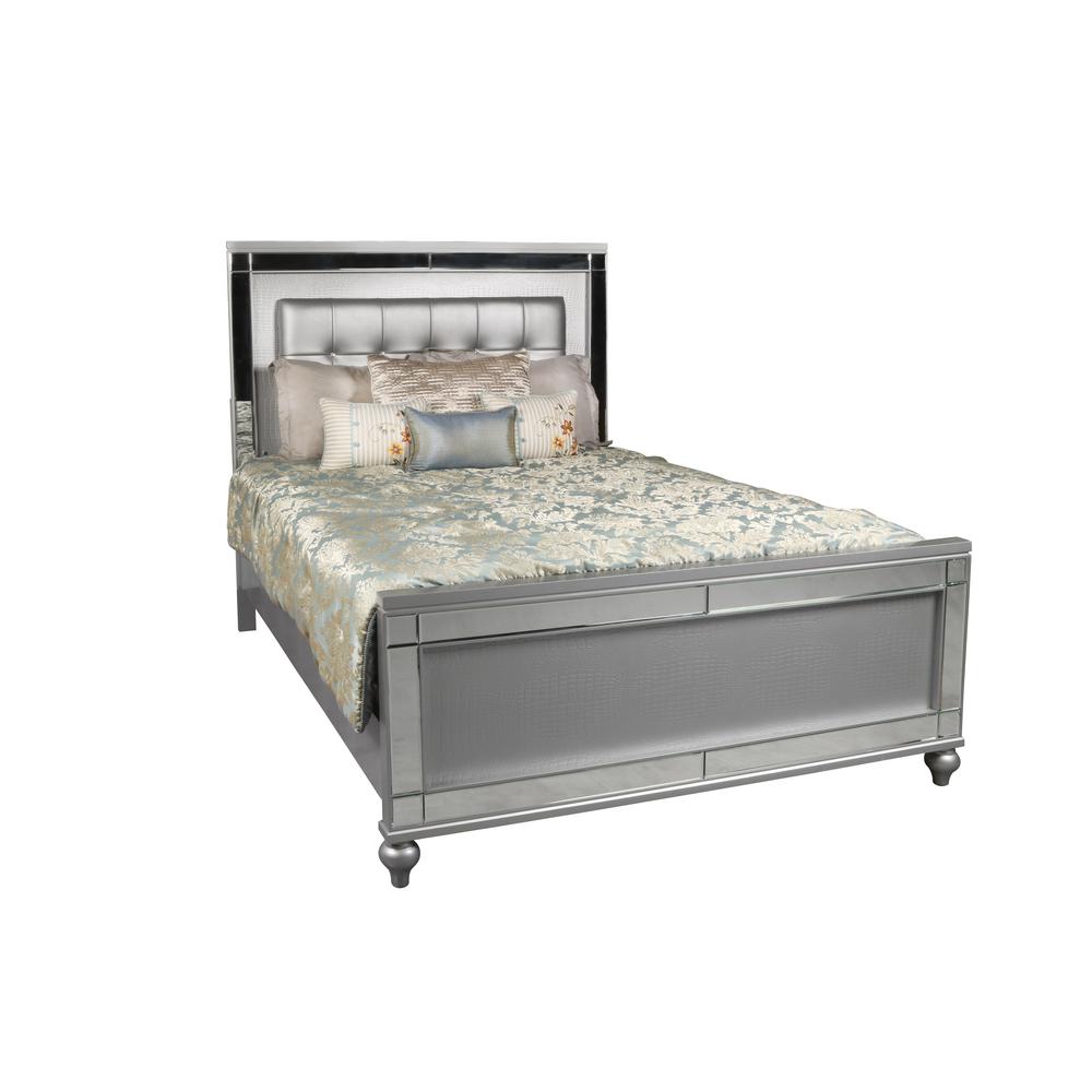 Furniture Valentine 6-Piece Solid Wood King Bedroom Set in Silver. Picture 1