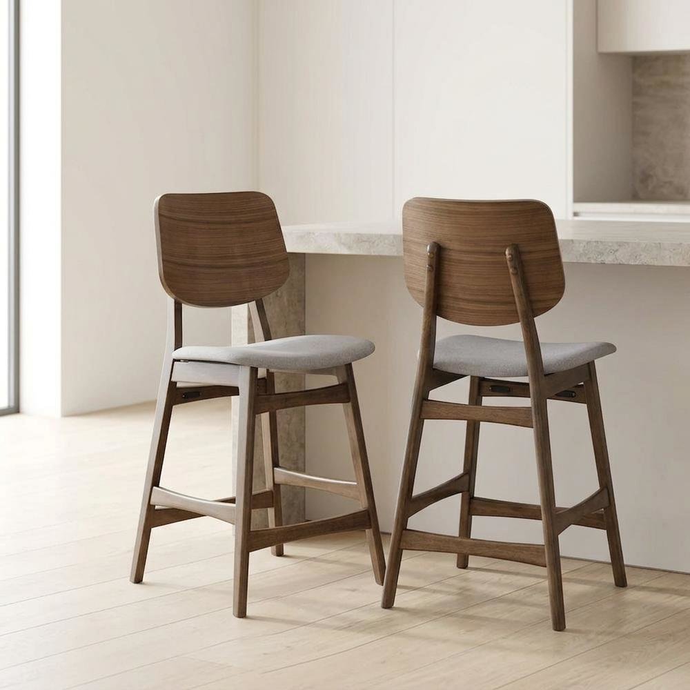 Solid Wood Counter Stools with Upholstered Seat, Dark Gray, Set of 2. Picture 4