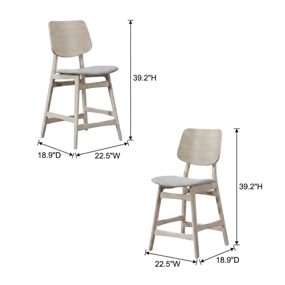 Wood Upholstered Counter Bar Stools for Kitchen Island, White Ash, Set of 2. Picture 5