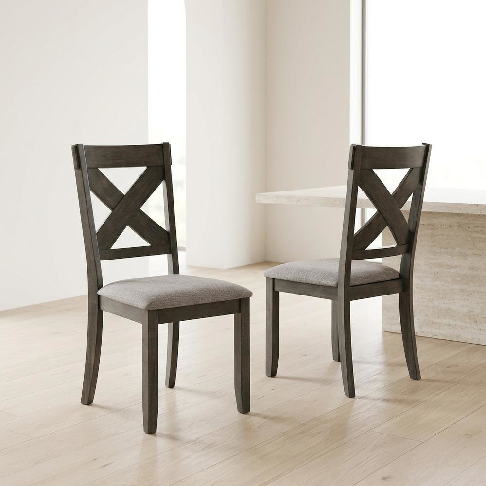 Solid Wood and Fabric-Upholstered Rustic Side Chair, Rustic Brown, Set of 2. Picture 4