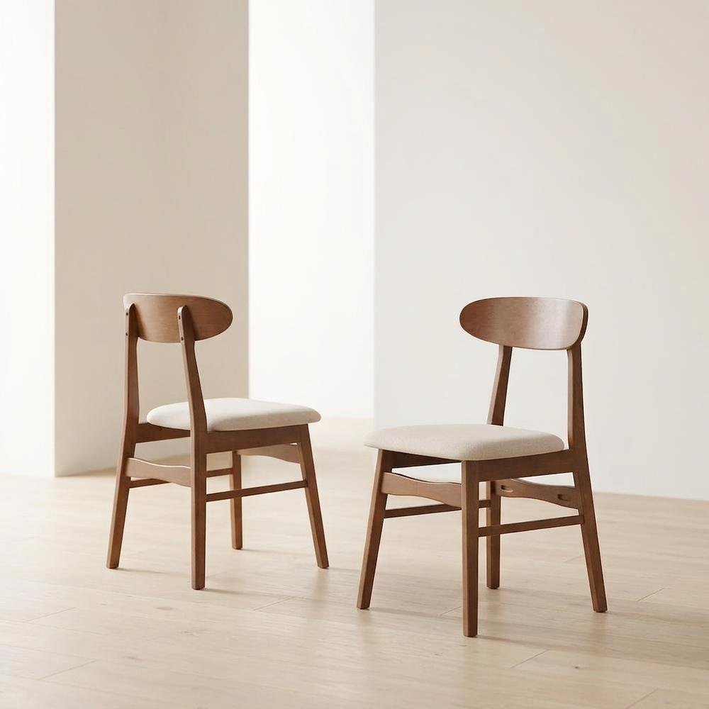 Mid-Century Modern Wood Dining Chair with Cushioned Seat, Beige, Set of 2. Picture 4