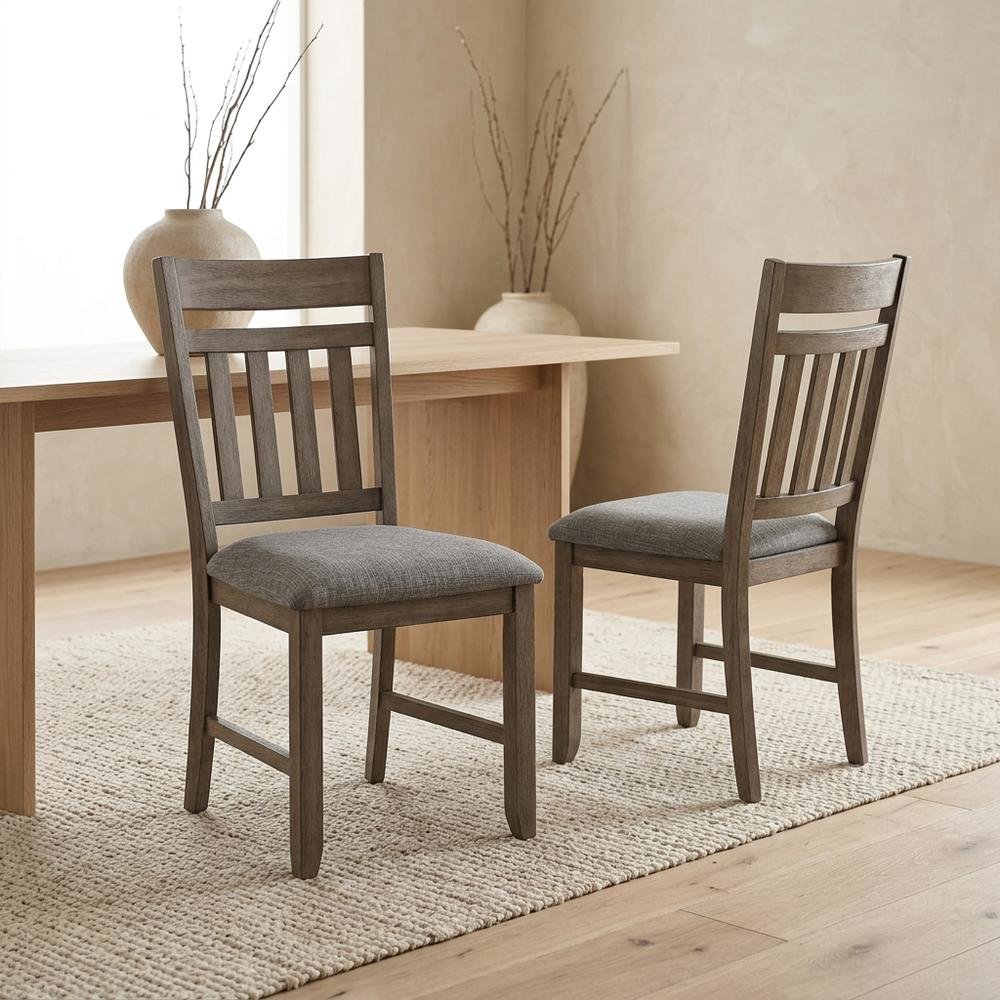 Solid Wood Upholstered Dining Chair for Kitchen and Dining Room, Brown, Set of 2. Picture 4