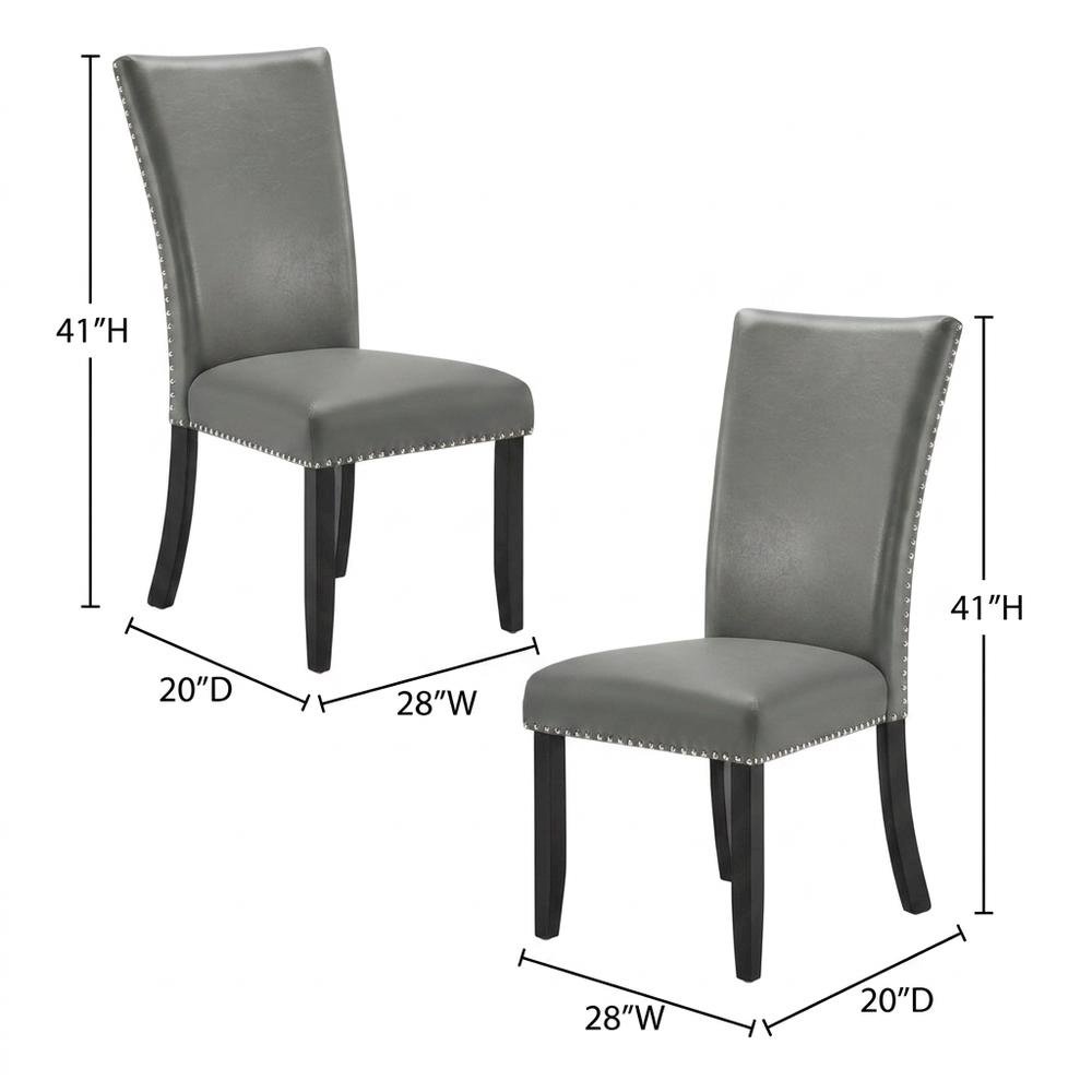 Solid Wood and Vinyl Upholstered Dining Chairs for Dining Room, Grey, Set of 2. Picture 5