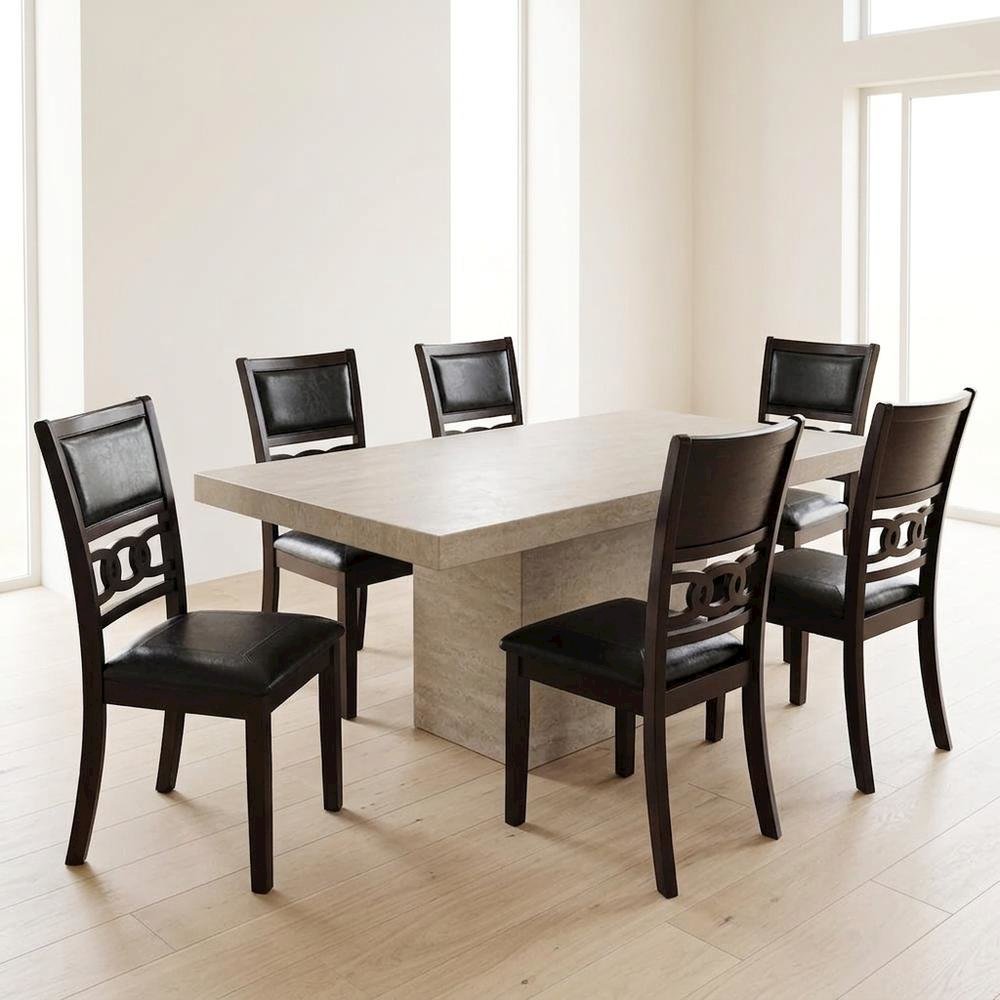 Solid Wood Upholstered Dining Chairs, Ebony, Set of 6. Picture 4