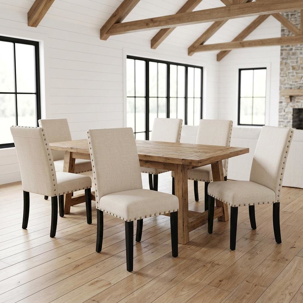 Solid Wood Dining Chairs for Kitchen Table and Dining Room, Beige, Set of 6. Picture 4