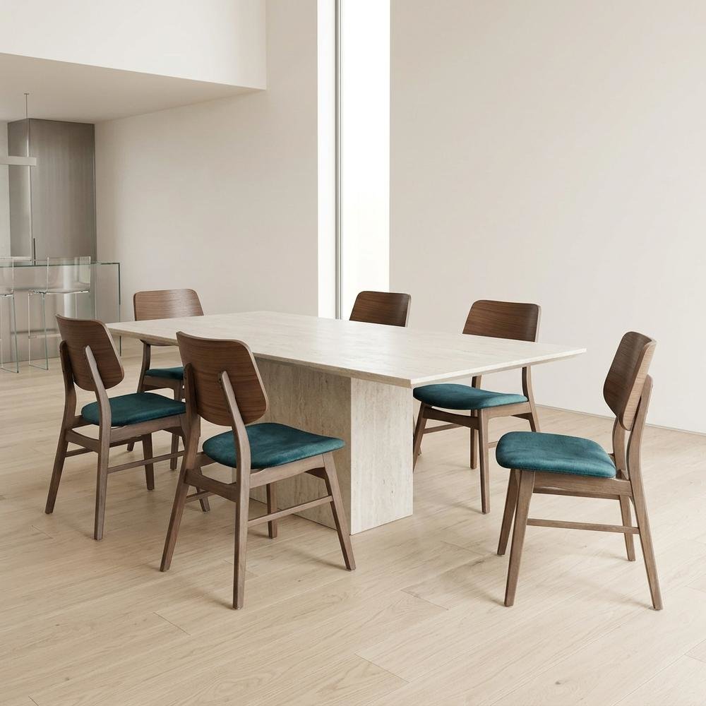 Solid Wood Upholstered Dining Chairs for Kitchen or Dining Room, Teal, Set of 6. Picture 4