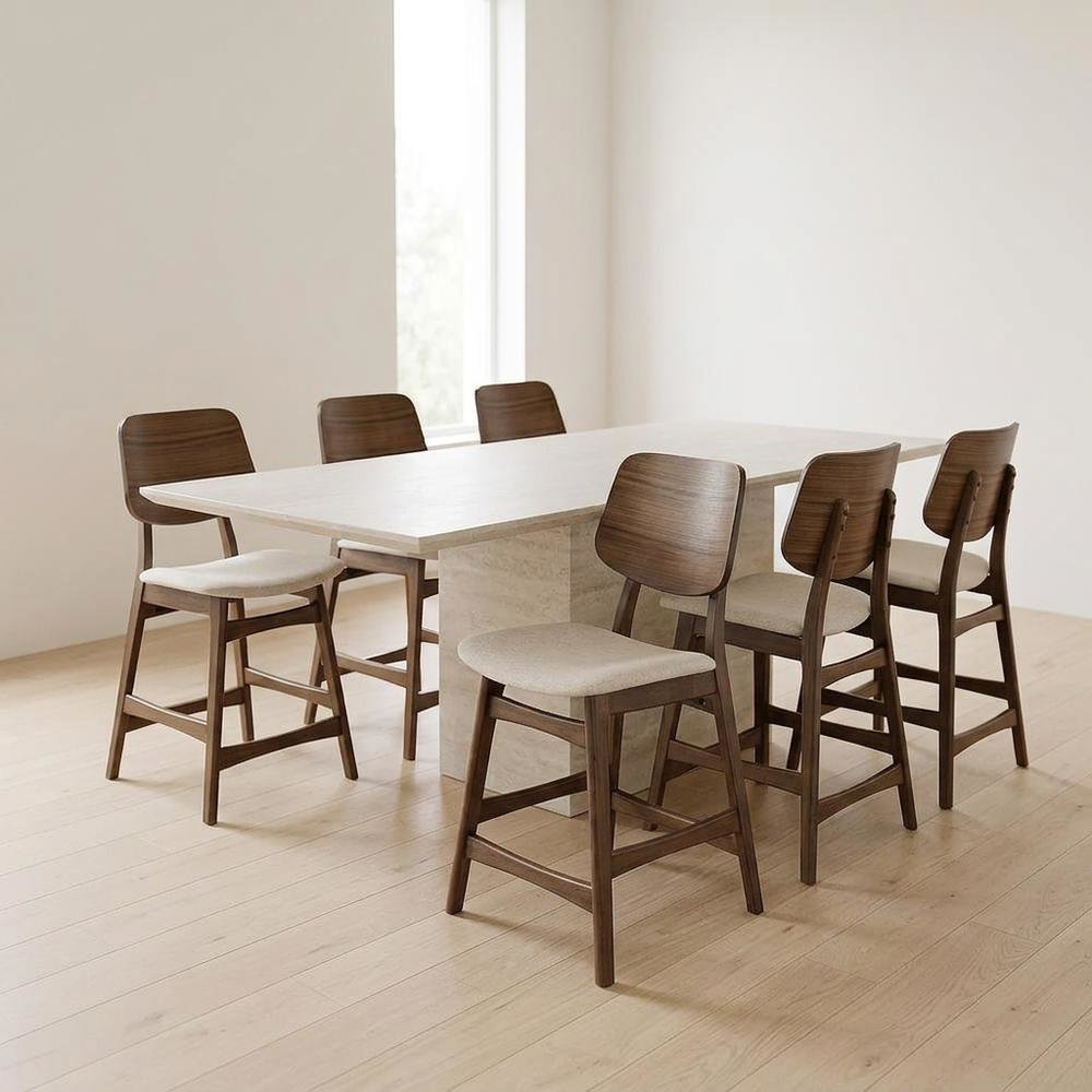 Solid Wood Upholstered Counter Height Bar Stools with Backs, Set of 6. Picture 4