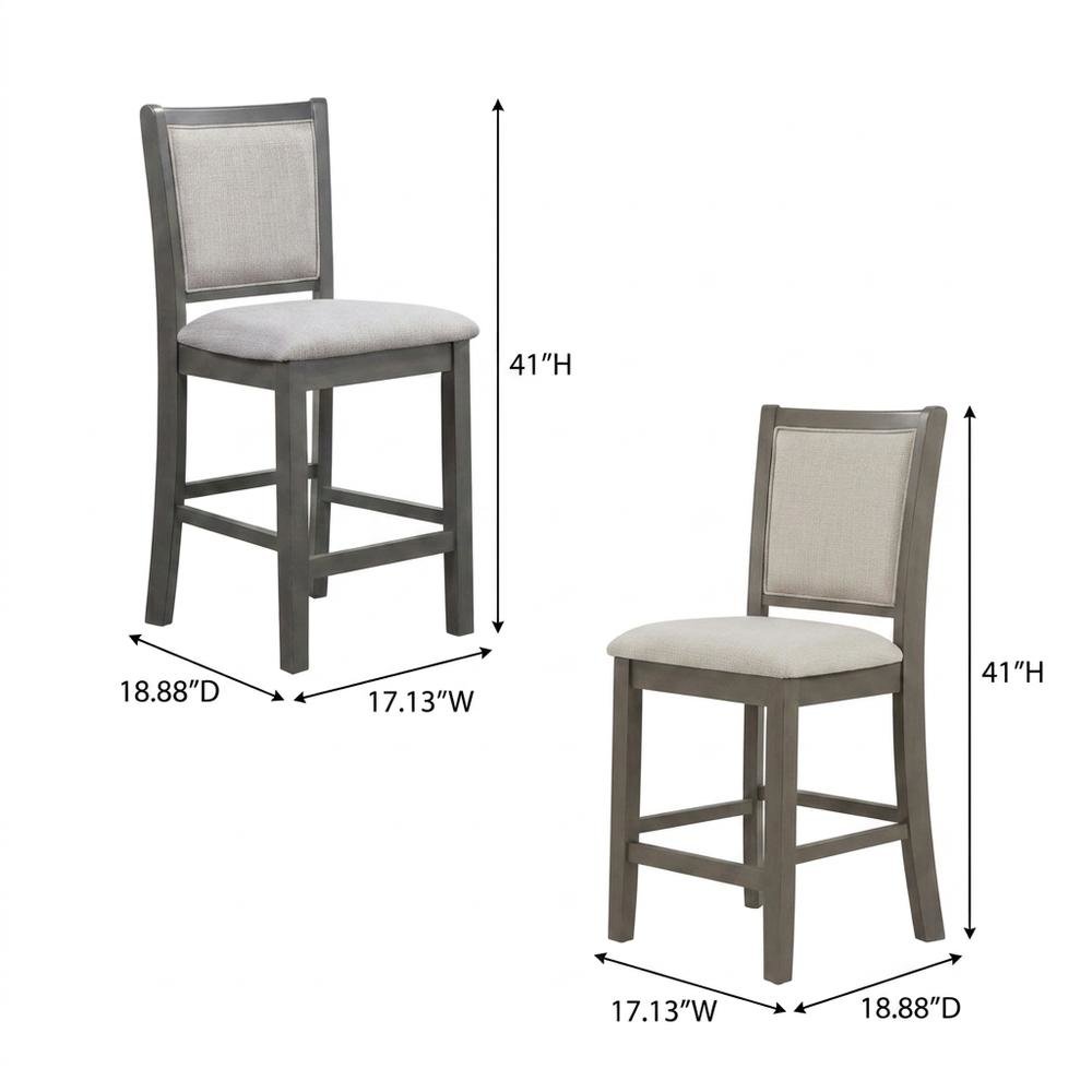 Solid Wood Counter Height Bar Stools with Polyester Upholstered Seats, Set of 4. Picture 5